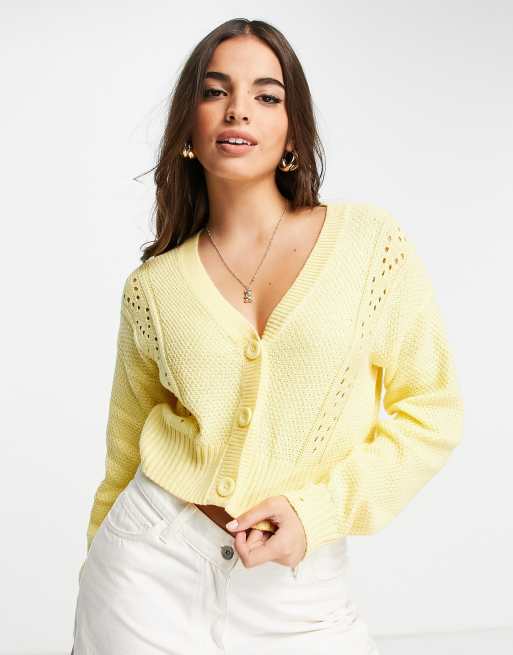 Hollister - Pointelle-strikket cardigan i gul