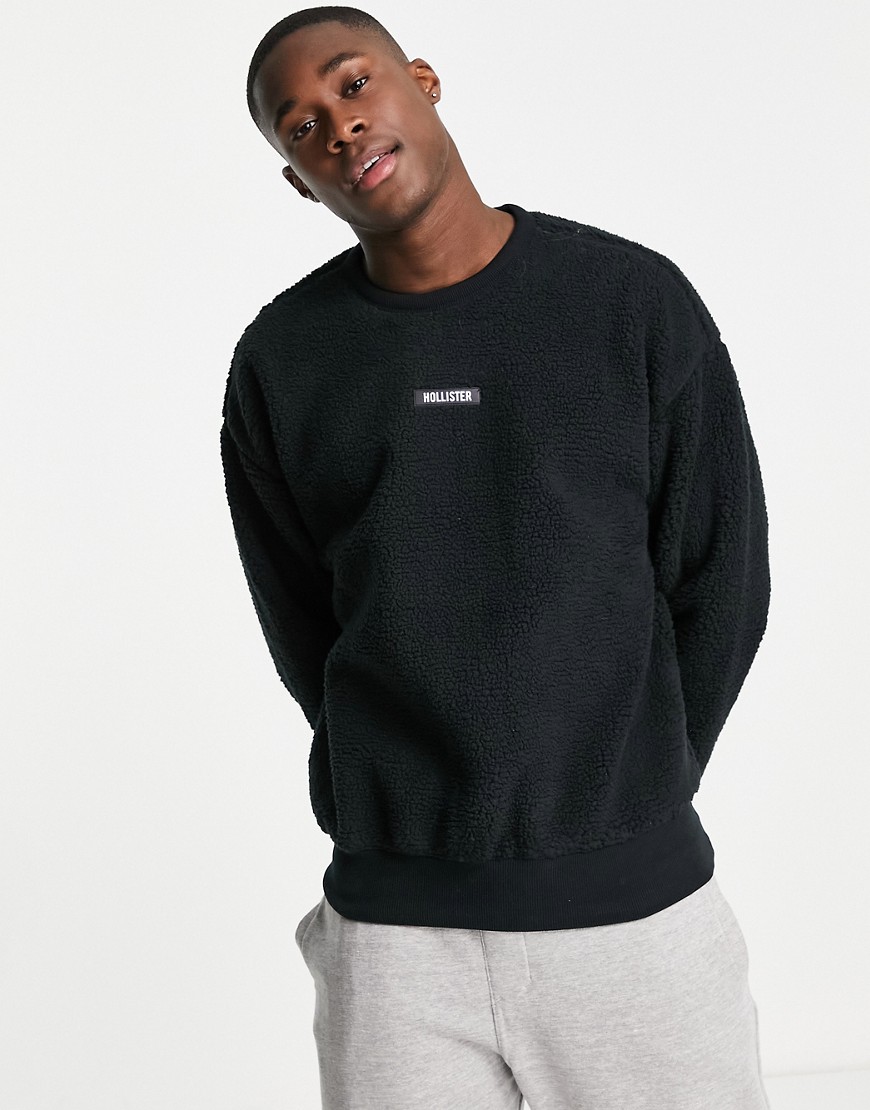 Hollister poler fleece sweatshirt in black with chest logo