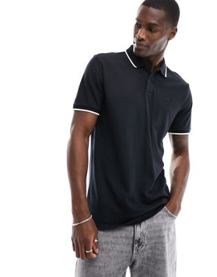 Hollister polo shirt with tipping in black - ASOS Price Checker