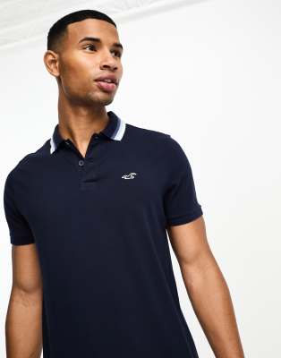 Hollister polo in navy with tipping - ASOS Price Checker