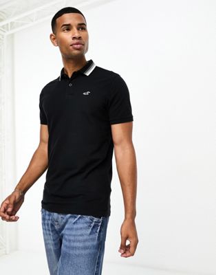 Hollister polo in black with tipping - ASOS Price Checker