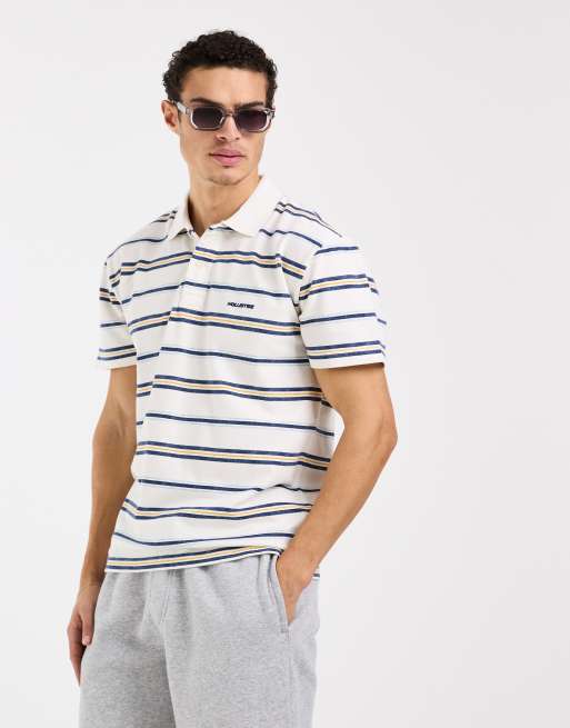 Hollister - Polo a maniche corte bianca e blu a righe