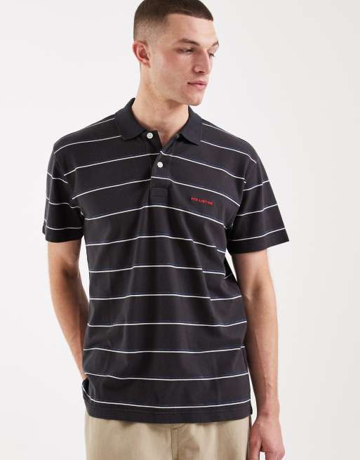 Hollister - Polo a maniche corte nera e blu navy a righe