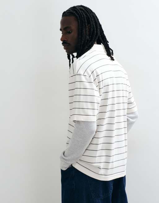 Hollister polo a maniche lunghe 2 in 1 a righe bianche e blu, 5 di 5