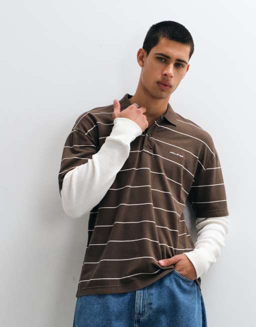 Hollister polo a maniche lunghe 2 in 1 a righe marroni, 1 di 5