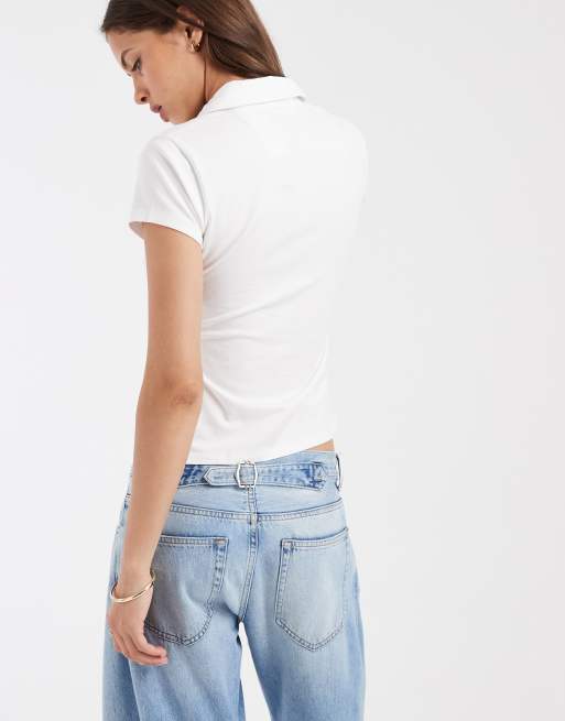 Hollister - Polo ajusté à manches courtes style années 2000 - Blanc, 4 de 4