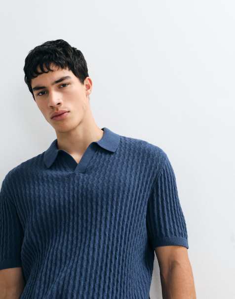 Hollister - Polo azul marino a rayas extragrande de manga corta de punto - view 1