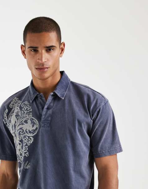 Hollister - Polo coupe carrée à imprimé graphique - Bleu marine - view 1
