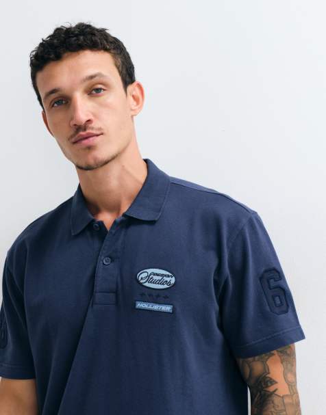 Hollister polo coupe relaxed graphique bleu marine - view 1