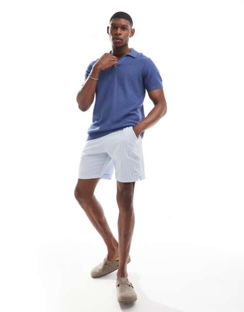 Hollister - Polo en maille serrée à rayures en relief - Bleu moyen - view 1