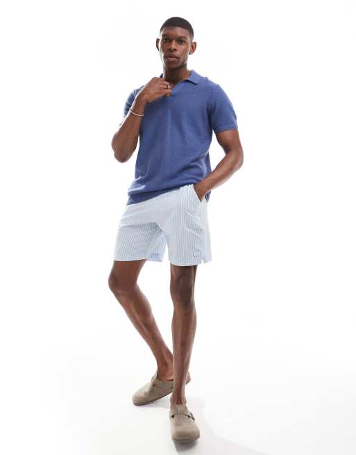 Hollister - Polo en maille serrée à rayures en relief - Bleu moyen
