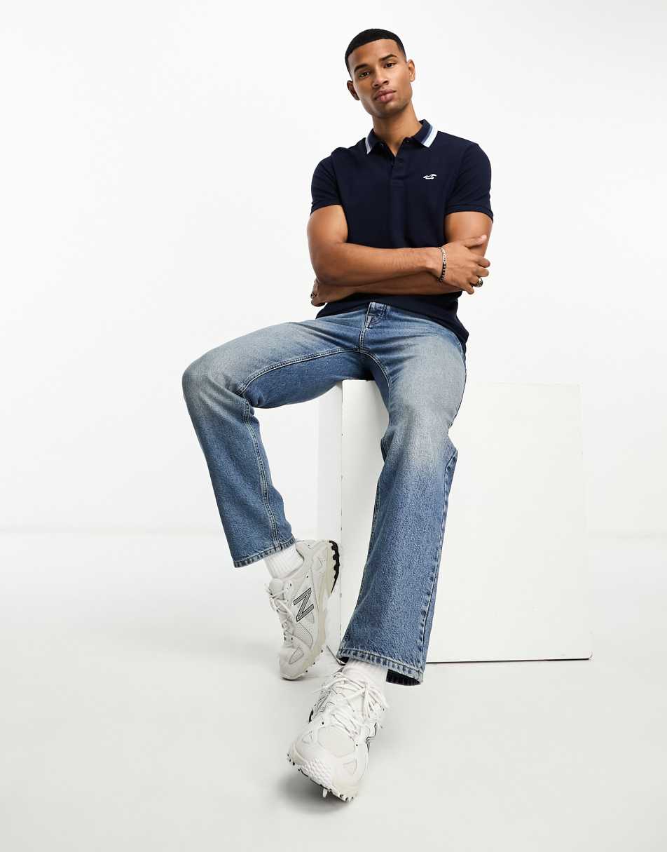 Hollister polo in navy with tipping 0