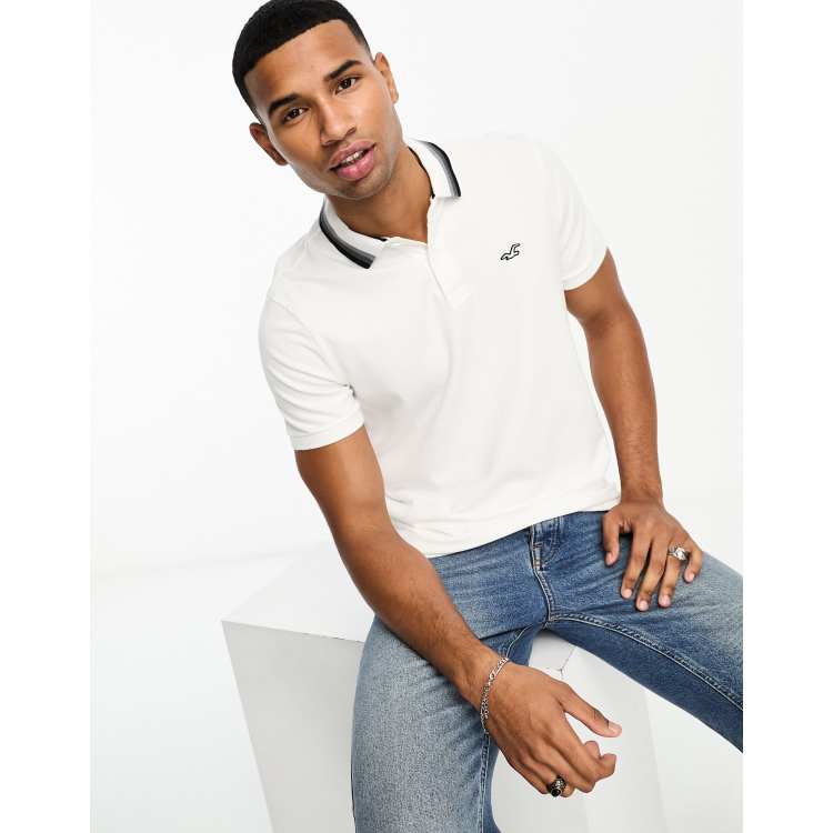 Hollister polo in white with tipping ASOS