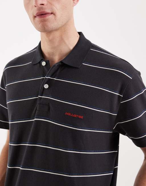 Hollister - Polo manches courtes à rayures - Noir et bleu marine, 5 de 5