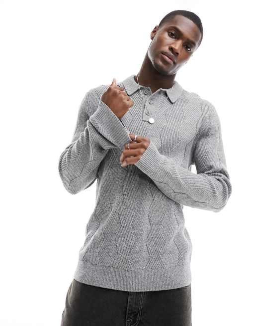 Hollister - Polo manches longues en maille - Gris