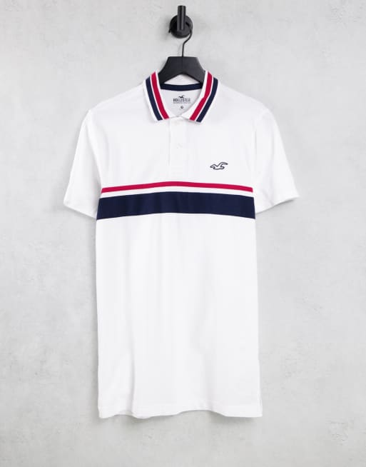 Hollister Polo met iconisch logo en strepen op de borst en kraag in wit ASOS
