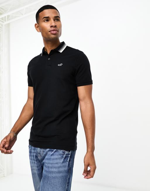 Hollister - Polo nera con righe a contrasto