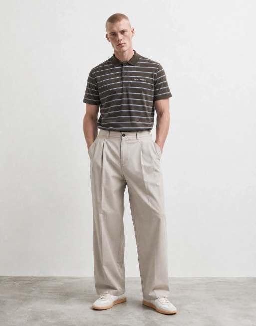 Hollister polo relaxed fit grafico a righe marroni, 7 di 10