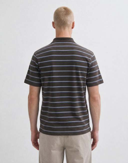 Hollister polo relaxed fit grafico a righe marroni, 9 di 10