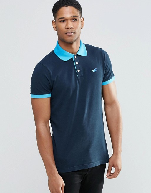 Hollister | Hollister Polo Shirt With Contrast Graduated Collar In Navy