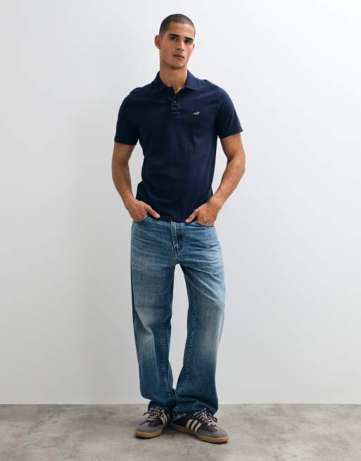 Hollister - Polo slim blu navy con logo a icona, 4 di 5