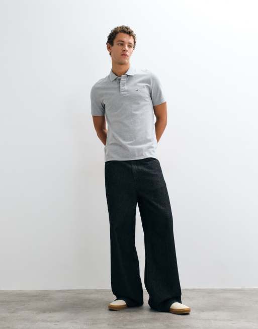 Hollister polo slim fit con logo icon in grigio mélange, 2 di 5