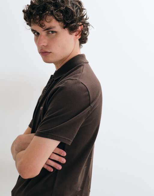 Hollister polo slim fit con logo icon marrone, 2 di 5