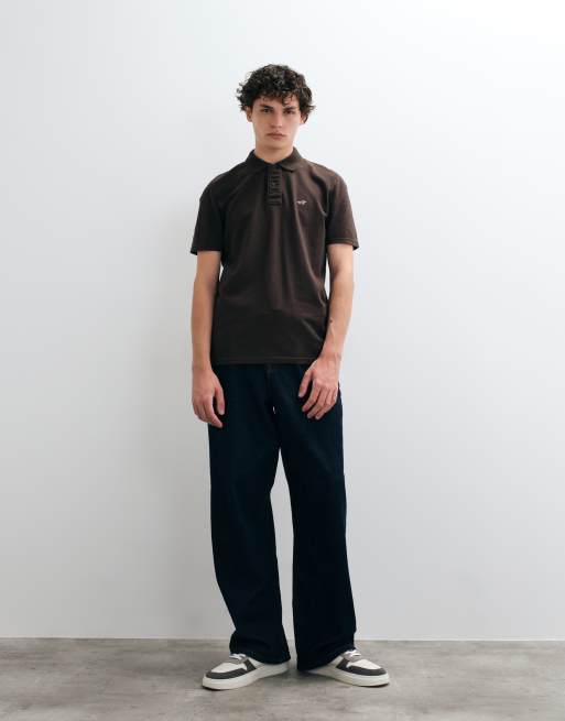 Hollister polo slim fit con logo icon marrone, 3 di 5
