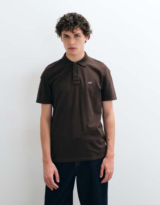 Hollister polo slim fit con logo icon marrone, 4 di 5