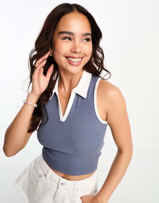 Hollister polo vest top in dark grey ASOS