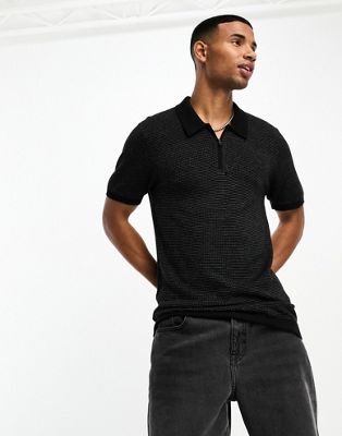 Hollister short sleeve zip knit  polo in black - ASOS Price Checker