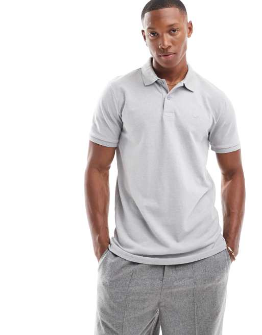 Hollister – Polohemd aus Pikee in Grau meliert mit Markenlogo