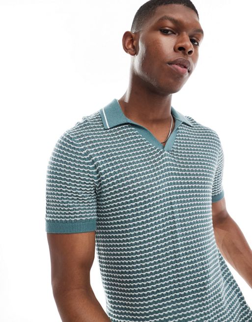 Hollister - Poloskjorte i hulstrik med blåt/hvidt mønster og kontrastkanter