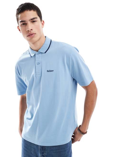 Hollister - Polotop met logodetail en contrasterende zoom aan het kraagje in lichtblauw