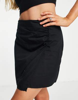 Topshop leather look tailored micro mini skirt in black