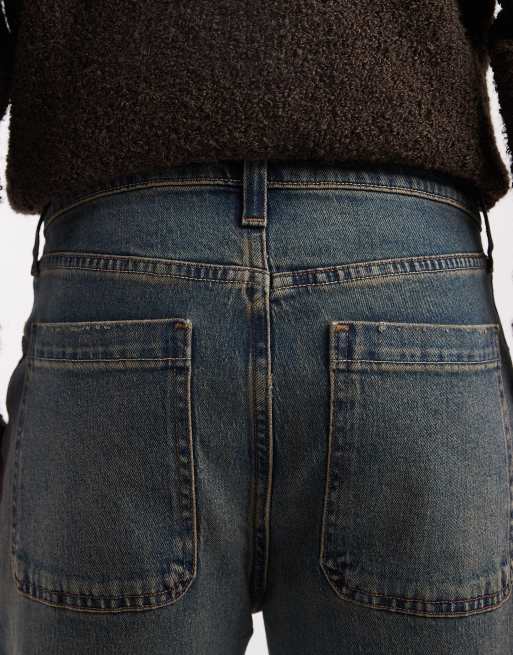 Hollister - Posede jeans med fem lommer i afbleget mørk vask, 5 af 5