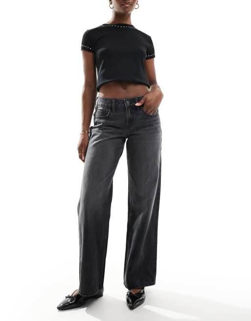 Hollister - Posede jeans med lav talje i lys, vasket sort