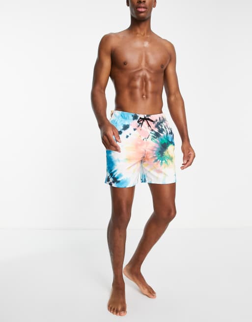 Hollister Pride capsule guard logo rainbow tie dye print swim shorts in multi