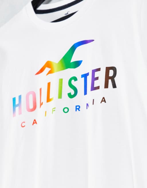 Hollister Pride capsule rainbow logo t shirt in white
