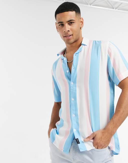 Hollister Pride striped rayon short sleeve shirt in white | ASOS