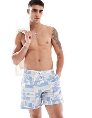 printed seaclub collage swimwear shorts in navy multi