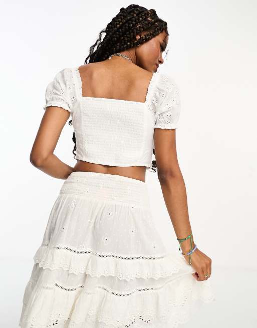 Hollister puff sleeve cropped blouse in white ASOS