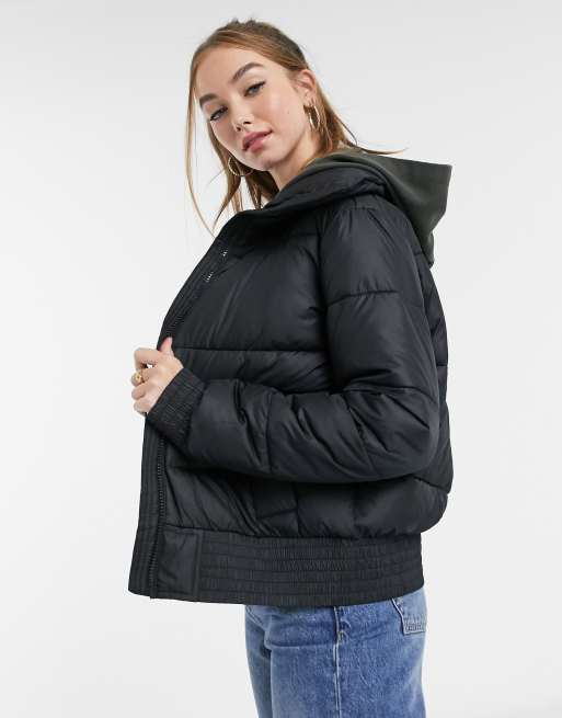 Black puffer jacket womens top hollister