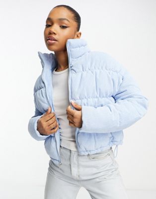 Hollister puffer jacket in blue cord ASOS
