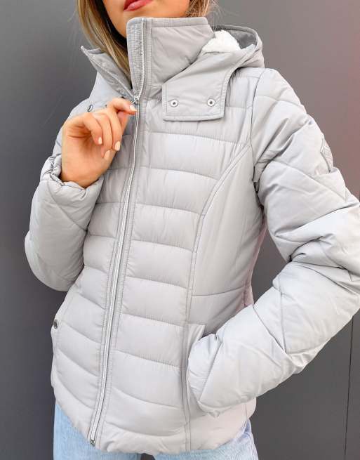 Hollister Sherpa Lined Puffer Jacket Gray Size L - $35 - From Camila