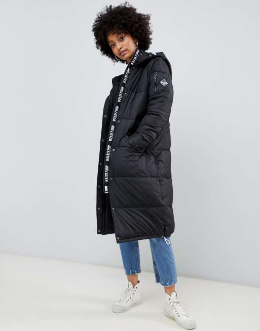 Hollister puffer parka coat with zip logo detail