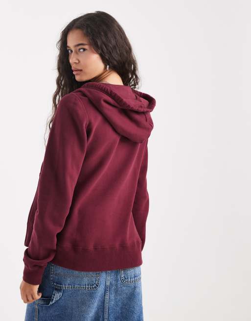 Hollister - Pull à capuche avec motif et fermeture éclair double sens - Bordeaux, 4 de 4
