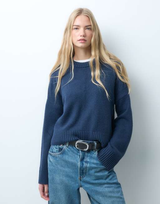 Hollister pull col rond en maille bleu marine, 2 de 4