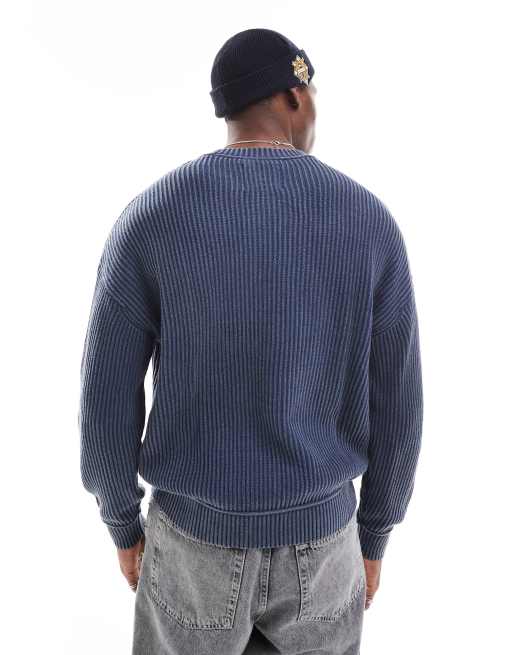 Hollister - Pull coupe carrée en maille côtelée chunky - Bleu marine délavé, 2 de 4