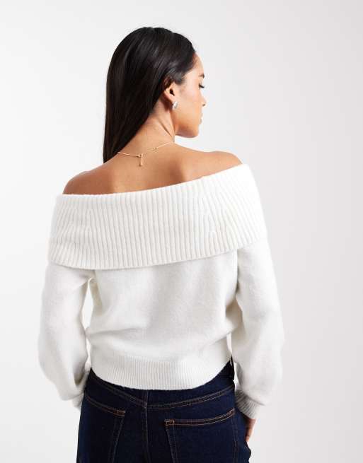 Hollister - Pull en maille à épaules dénudées - Blanc, 4 de 4